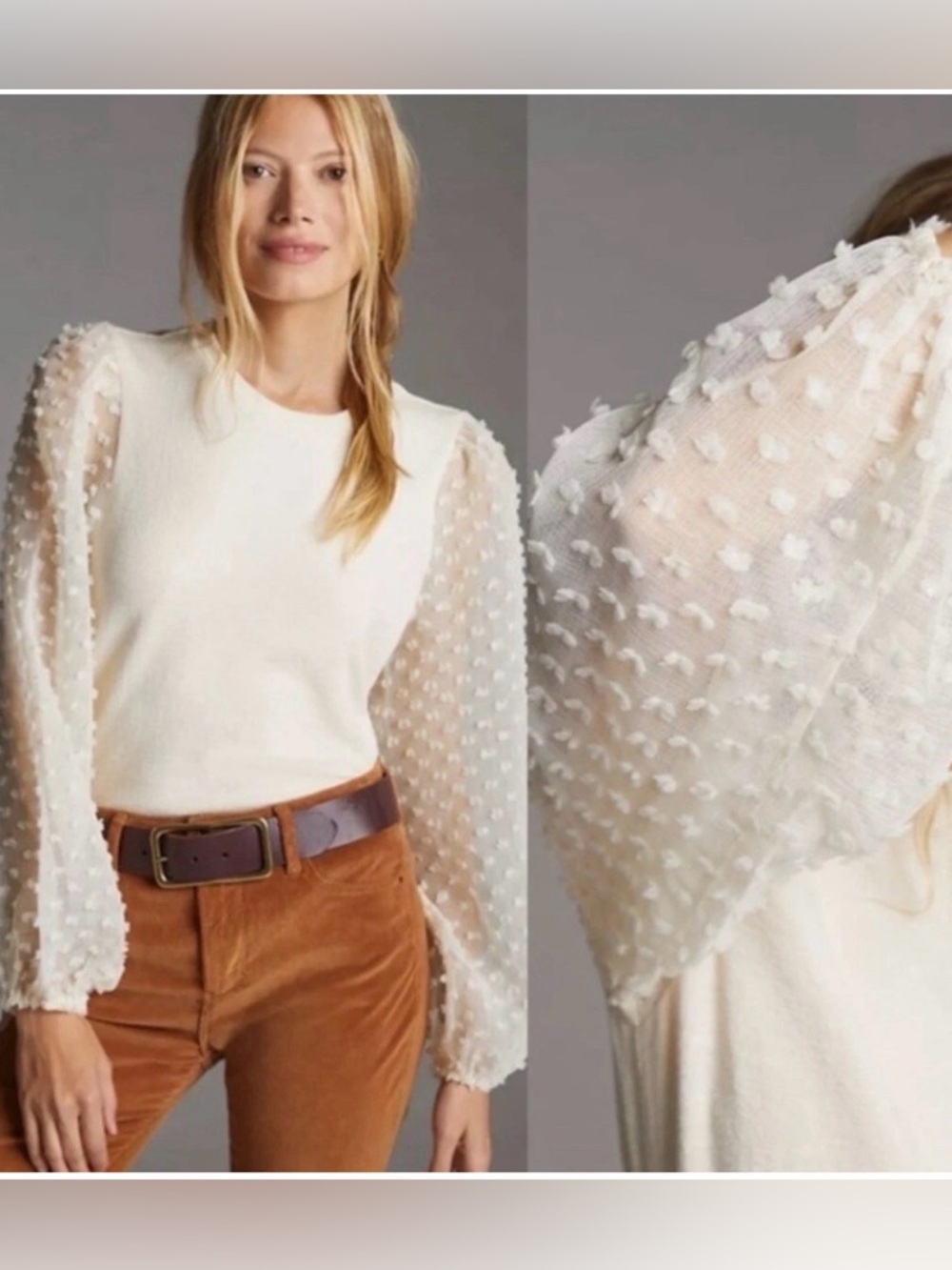 Maeve Anthropologie Ivory Puff Sleeve Swiss Dot Top Size Large